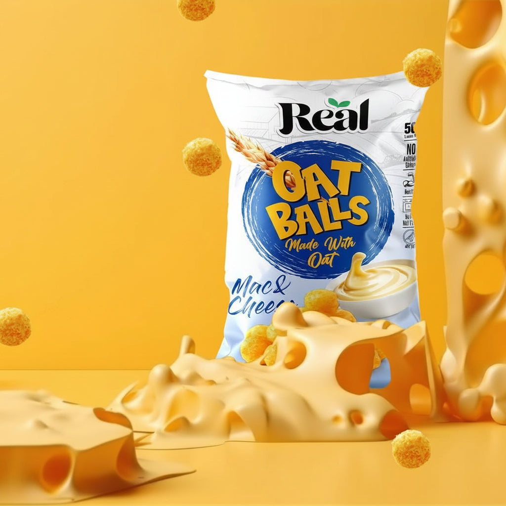 Real Protein Oat Balls MAC & CHEESE 50% Less Fat, Baked, Soy Free, No Artificial Colors, 50g