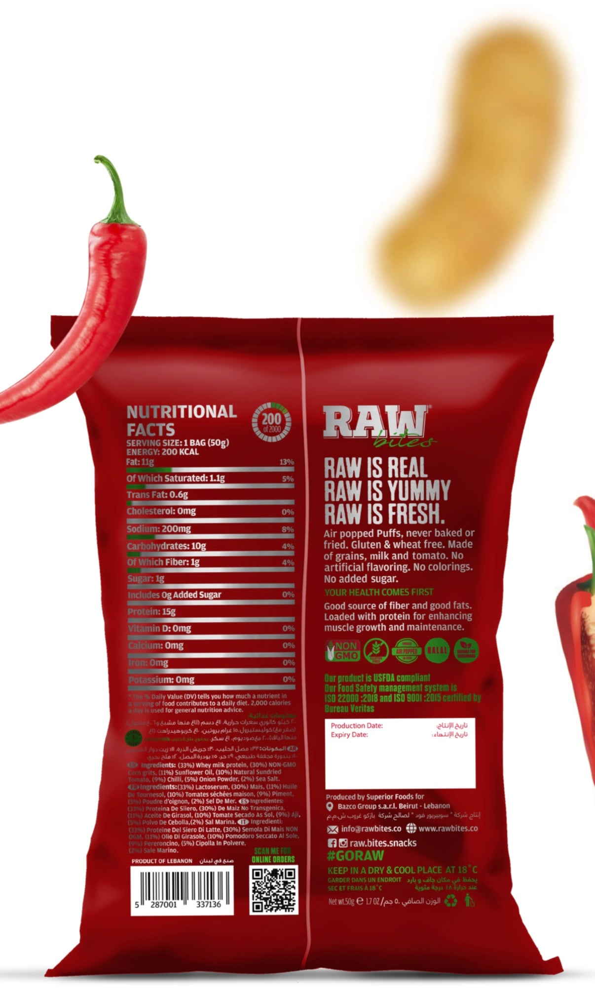 Raw Bites Sundried Tomato & Chili Corn Chips 50 g