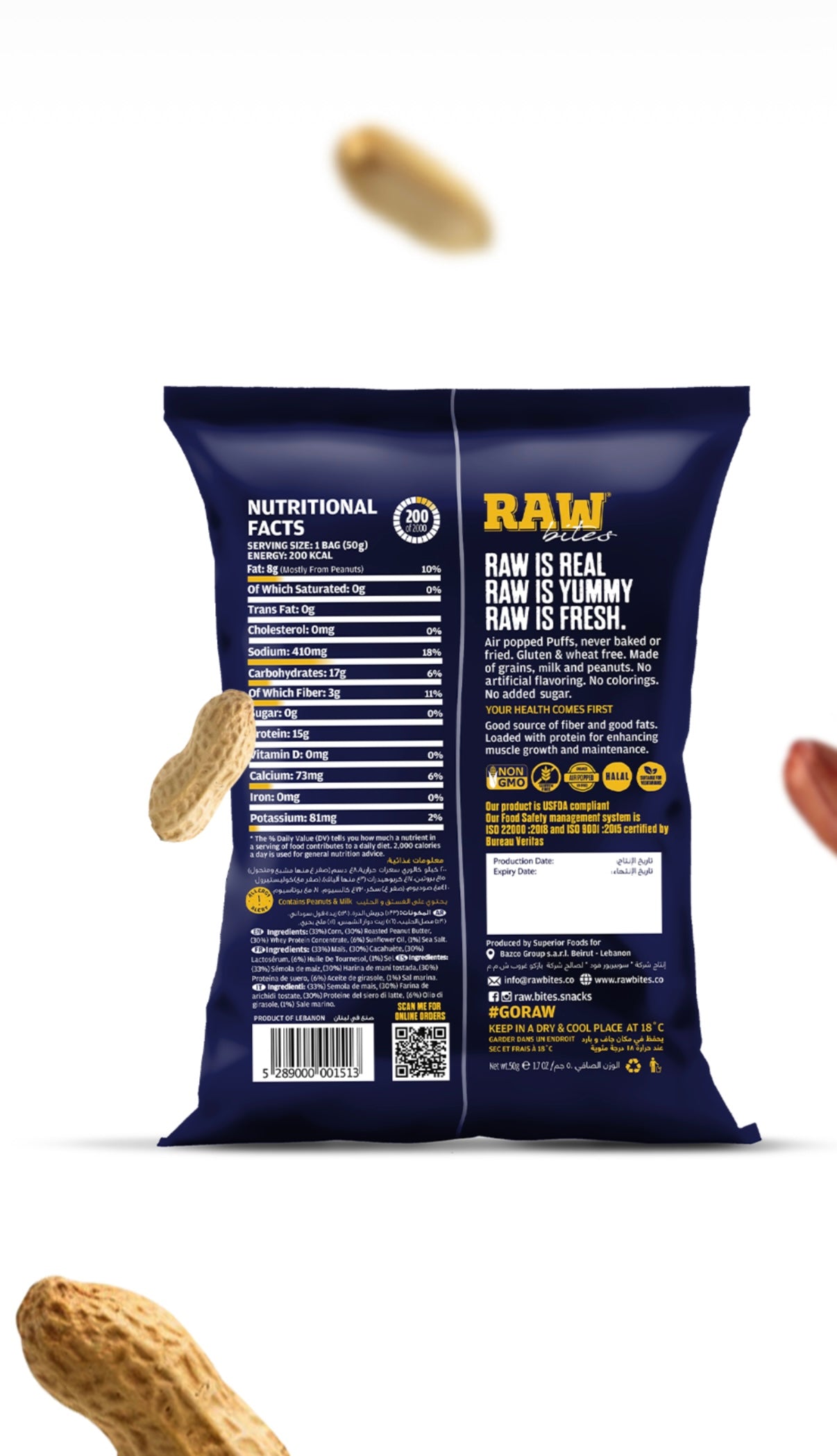 Raw Bites Protein Puffs Peanut Butter 50 g